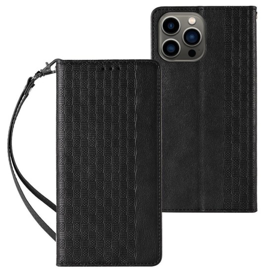 Magnet Strap Case for Samsung Galaxy A34 5G Flip Wallet Mini Lanyard Stand Black