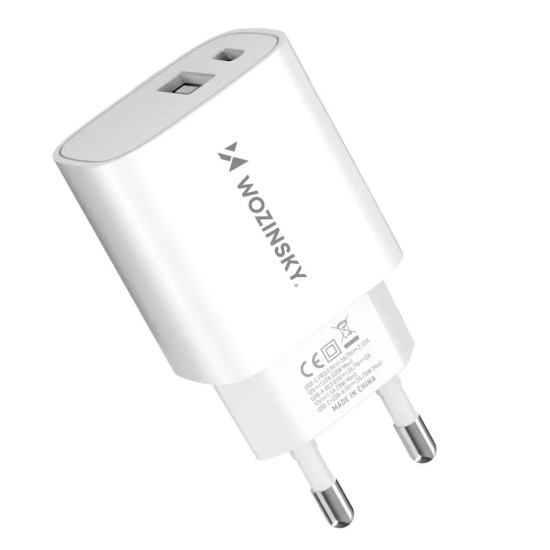 Wozinsky WGWCW USB-A USB-C 20W wall charger WHITE