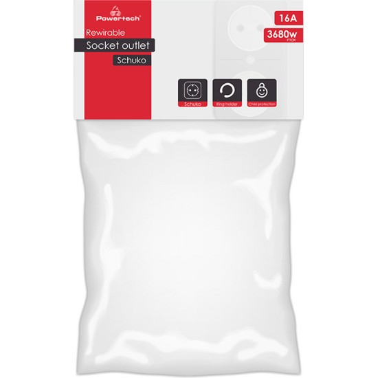 POWERTECH φις ρεύματος PT-887, 1x schuko, 16A, λευκό