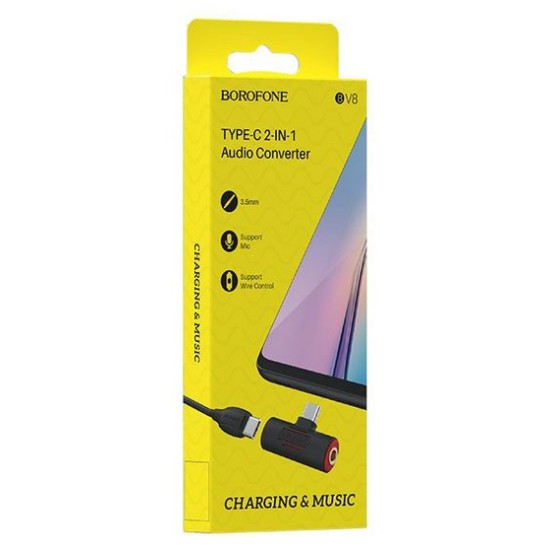 Borofone αντάπτορας BV8C 2In1, Type-C σε Type-C & 3.5mm, Μαύρο
