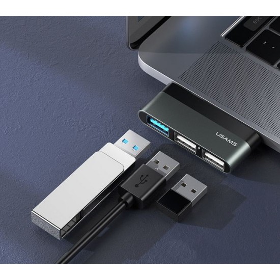 Usams USB Type-C hub SJ461, 1x USB 3.0, 2x USB 2.0, Γκρι