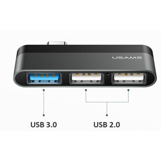 Usams USB Type-C hub SJ461, 1x USB 3.0, 2x USB 2.0, Γκρι