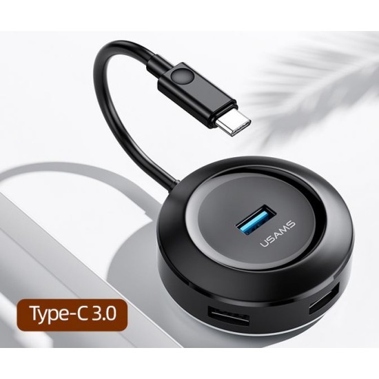 Usams USB Type-C hub SJ415 USB 3.0, 1x USB 3.0, 3x USB 2.0, 1m, Μαύρο