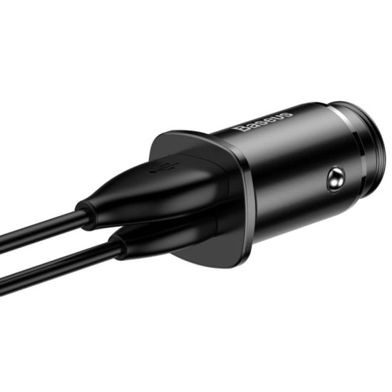 Baseus Square Metal USB-C + USB-A 30W PPS Car Charger (PD3.0 / QC4.0) Μαύρο