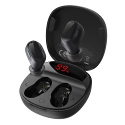 Baseus earphones Encok WM01 Plus True Wireless, με θήκη φόρτισης Μαύρο