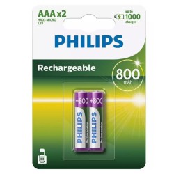 Philips επαναφορτιζόμενη μπαταρία R03B2A80 800mAh, AAA HR03 Micro, 2τμχ