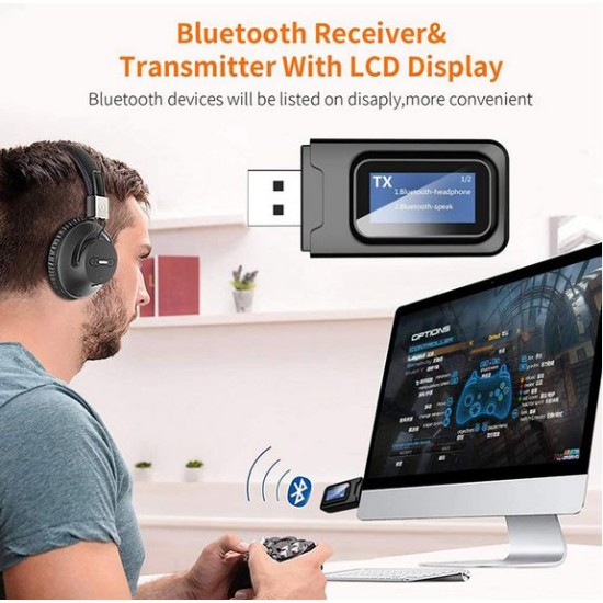 Wireless receiver & transmitter με οθόνη BT-005, Bluetooth 5.0 EDR Μαύρο