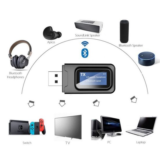 Wireless receiver & transmitter με οθόνη BT-005, Bluetooth 5.0 EDR Μαύρο