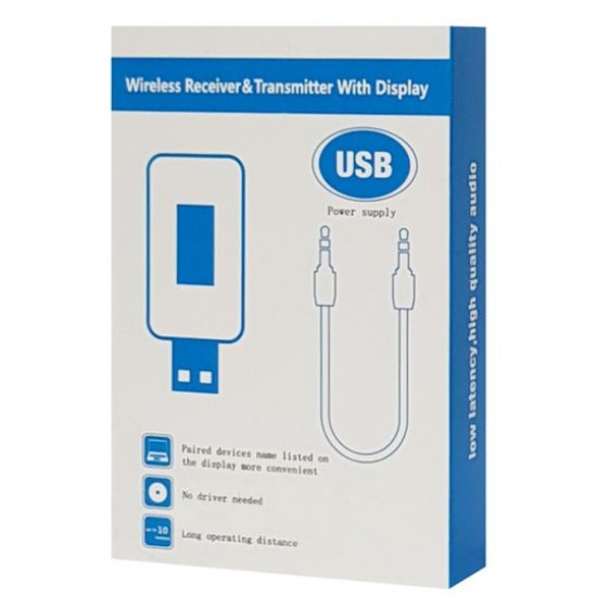 Wireless receiver & transmitter με οθόνη BT-005, Bluetooth 5.0 EDR Μαύρο