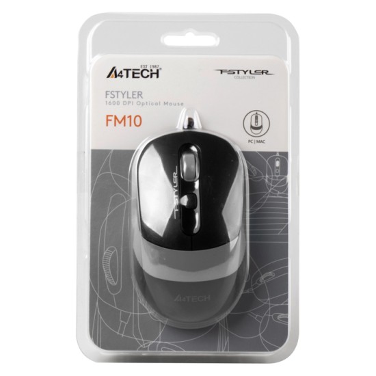 A4Tech ενσύρματο ποντίκι FM10 Fstyler series, 1600DPI, 4 πλήκτρα, Μαύρο