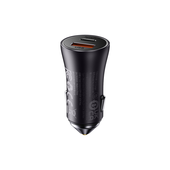 Baseus Car Charger Golden Contactor Max - USB + Type C - QC PD 60W (CGJM000113) dark grey