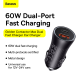 Baseus Car Charger Golden Contactor Max - USB + Type C - QC PD 60W (CGJM000113) dark grey