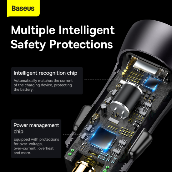 Baseus Car Charger Golden Contactor Max - USB + Type C - QC PD 60W (CGJM000113) dark grey