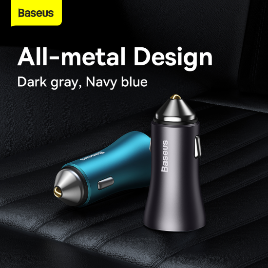 Baseus Car Charger Golden Contactor Max - USB + Type C - QC PD 60W (CGJM000113) dark grey
