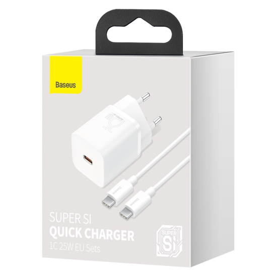 Baseus Super Si 1C Wall charger - Type C - QC 3.0 PD 25W 3A with Type C to Type C cable (TZCCSUP-L0