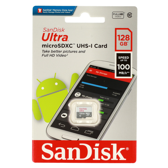 SANDISK ULTRA MEMORY MICROSDXC CARD - 128GB 100MB/S CLASS 10 UHS-I χωρις αντάπτορα