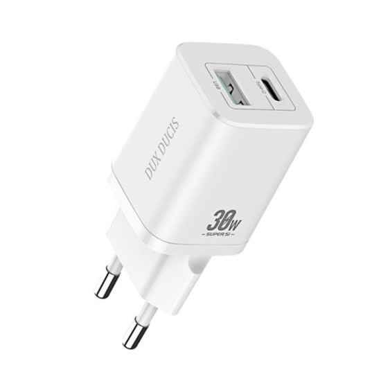 WALL CHARGER DUX DUCIS C80 SUPER SI - USB + TYPE C - PD 30W QC 3.0 18W 3A WHITE