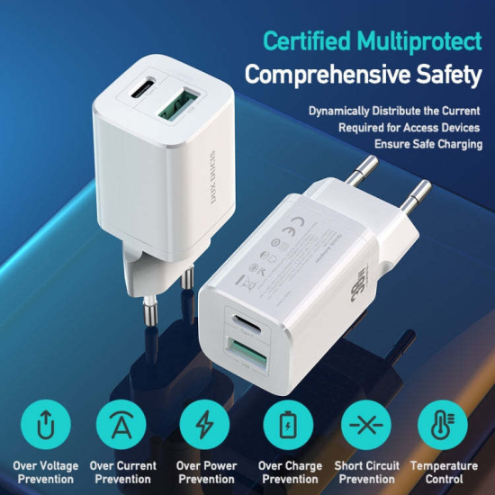 WALL CHARGER DUX DUCIS C80 SUPER SI - USB + TYPE C - PD 30W QC 3.0 18W 3A WHITE