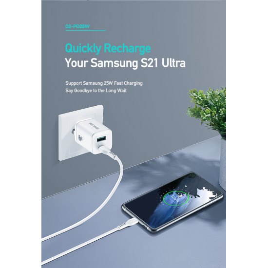 WALL CHARGER DUX DUCIS C80 SUPER SI - USB + TYPE C - PD 30W QC 3.0 18W 3A WHITE