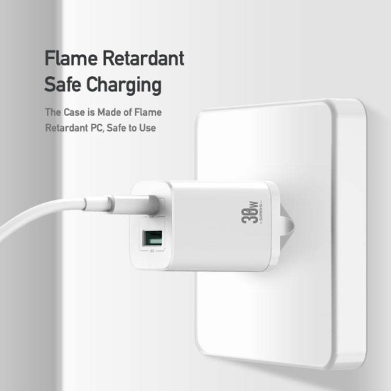 WALL CHARGER DUX DUCIS C80 SUPER SI - USB + TYPE C - PD 30W QC 3.0 18W 3A WHITE