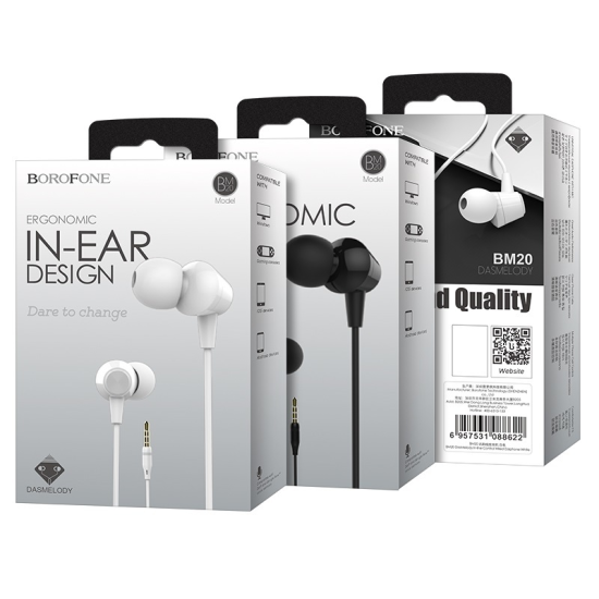 BOROFONE EARPHONES BM20 DASMELODY WITH MICROPHONE WHITE BOROFONE EARPHONES BM20 DASMELODY WITH MICROPHONE WHITE