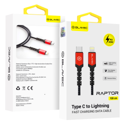 BLAVEC CABLE RAPTOR BRAIDED - TYPE C TO LIGHTNING - PD 20W 2,4A 1 METRE BLACK-RED
