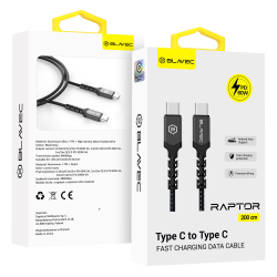 Blavec Cable Raptor braided - Type C to Type C - PD 60W 3A 2 metres (CRA-CC3BG20) black-grey