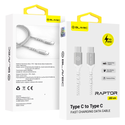 Blavec Cable Raptor braided - Type C to Type C - PD 60W 3A 2 metres (CRA-CC3WS20) white-silver