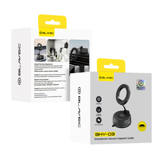 Blavec Car holder BHV-03 magnetic vacuum with gel to windshield / dashboard (BHV03-PMB) black