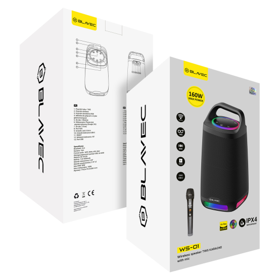 Blavec Portable Bluetooth Speaker TWS WS-01 Karaoke - 160W with microphone (WS01-MB) black