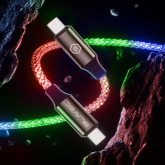 Blavec LED / Braided USB 2.0 Cable USB-C male - USB-C 60W PD 1m
