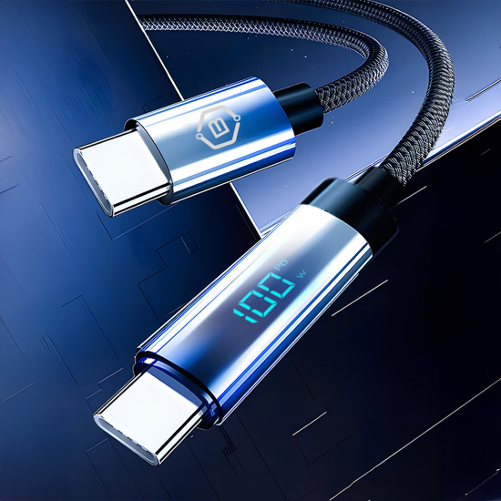 Blavec LED / Braided USB 2.0 Cable USB-C male - USB-C 100W PD Μαύρο 1.2m