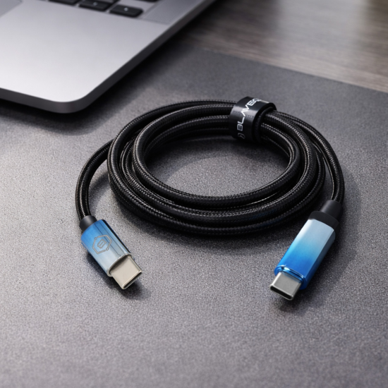 Blavec LED / Braided USB 2.0 Cable USB-C male - USB-C 240W PD Μαύρο 1.2m