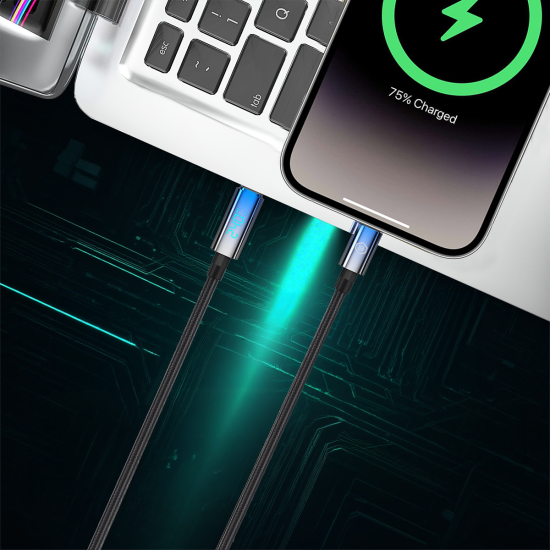 Blavec LED / Braided USB 2.0 Cable USB-C male - USB-C 240W PD Μαύρο 1.2m
