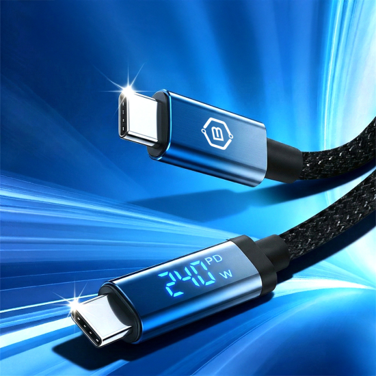 Blavec LED / Braided USB 2.0 Cable USB-C male - USB-C 240W PD Μαύρο 1.2m