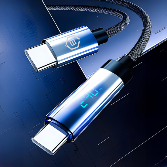 Blavec LED / Braided USB 2.0 Cable USB-C male - USB-C 240W PD Μαύρο 1.2m