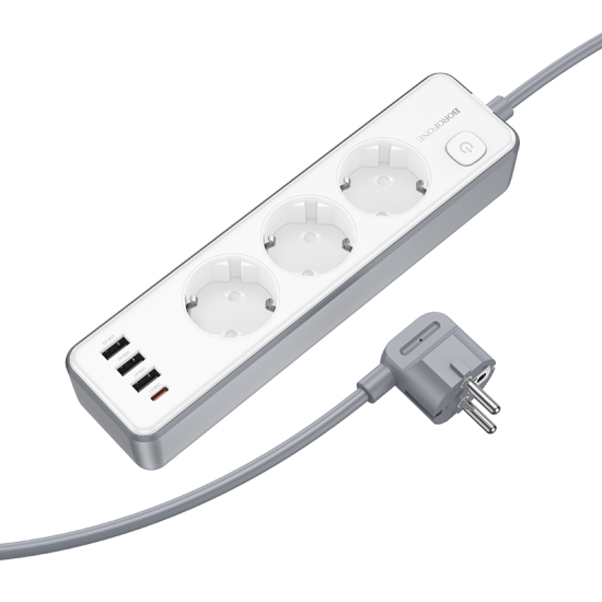 Borofone Power strip BAC9 - 3 outlets 240V + 3xUSB + Type C - PD 20W 2 metres black