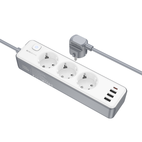 Borofone Power strip BAC9 - 3 outlets 240V + 3xUSB + Type C - PD 20W 2 metres black