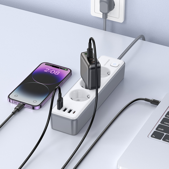Borofone Power strip BAC9 - 3 outlets 240V + 3xUSB + Type C - PD 20W 2 metres black