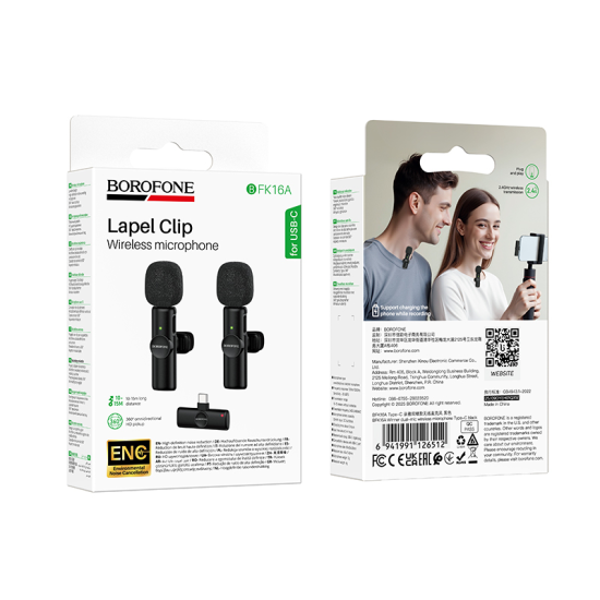 Borofone Lavalier wireless microphone BFK16A Winner Type C black - 2 pieces
