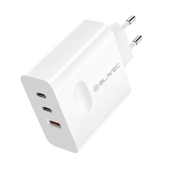 Blavec Wall charger BC-11 GaN - USB + 2xType C - QC PD 65W 3A with Type C to Type C cable white