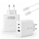 Blavec Wall charger BC-11 GaN - USB + 2xType C - QC PD 65W 3A with Type C to Type C cable white
