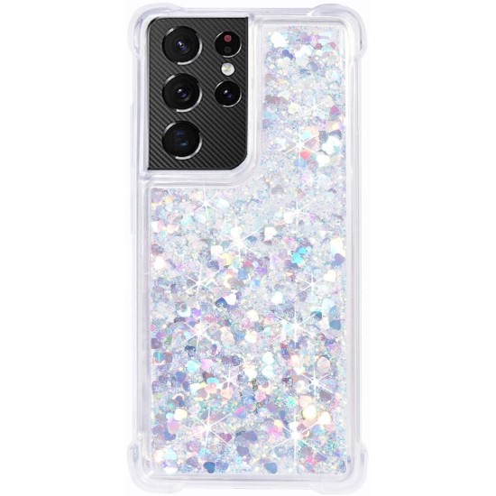 Back Case Liquid Sparkle TPU Samsung S21 Ultra Ασημί
