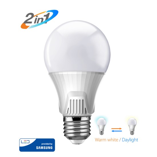 Powertech LED Λάμπα Bulb 2 σε 1, 9W, 3000K & 6500K, E27, Samsung LED, IC Ρυθμιζόμενο Λευκό
