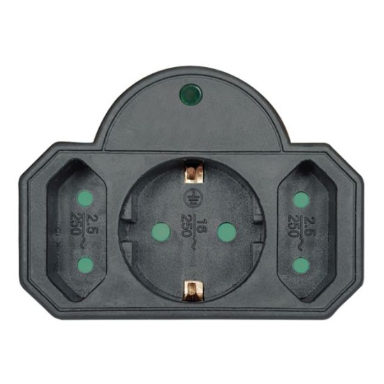 Powertech αντάπτορας ρεύματος PT-817, 1x schuko, 2x euro, 16A, Μαύρο