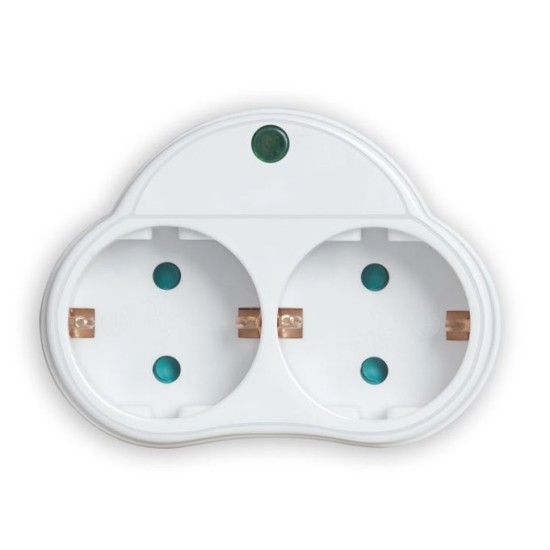 Powertech αντάπτορας ρεύματος PT-818, 2x schuko, 250V 16A, λευκό