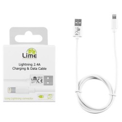 Lime Lightning Long USB 2.4A Φόρτισης-Data 1m LUL01 Λευκό