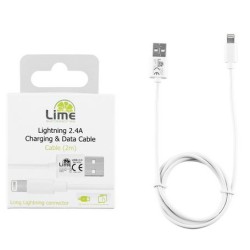 Lime Lightning Long USB 2.4A Φόρτισης-Data 2m LUL02 Λευκό