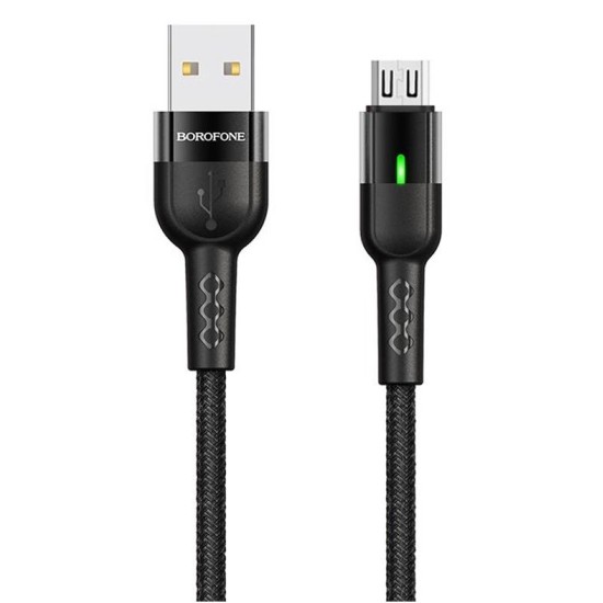 Borofone καλώδιο USB σε Micro USB BU17, LED, 2.4A, 1.2m, Μαύρο