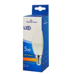 Powertech LED Λάμπα Candle E14-004 5W, 3000K, E14, Θερμό Λευκό 400lm